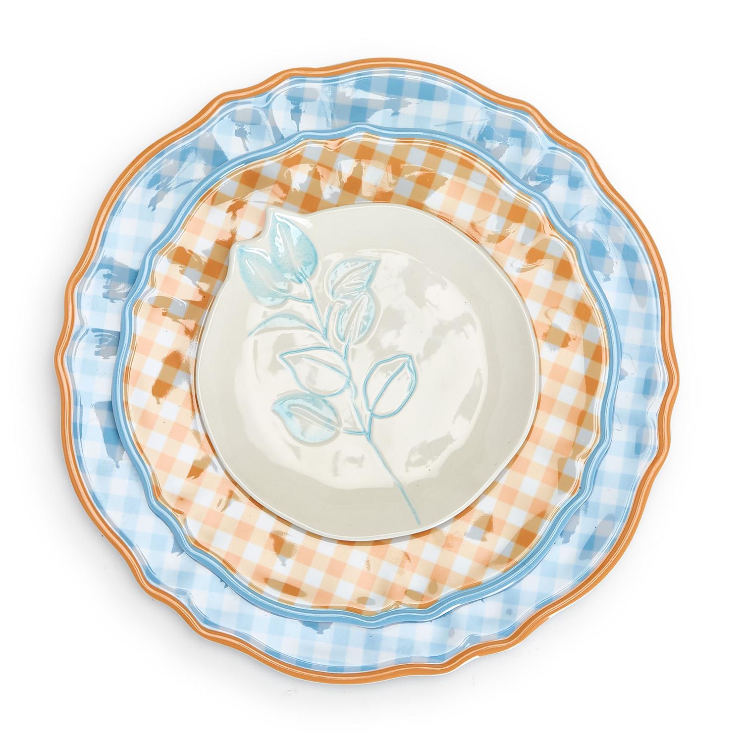 Gingham Garden Melamine Dinner Plates Set of 4 (Includes 4 Colors)