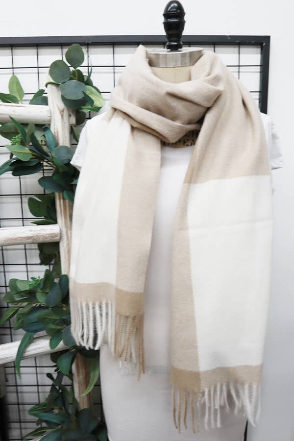 Two Tone Plaid Cashmere Scarf With Tassel
