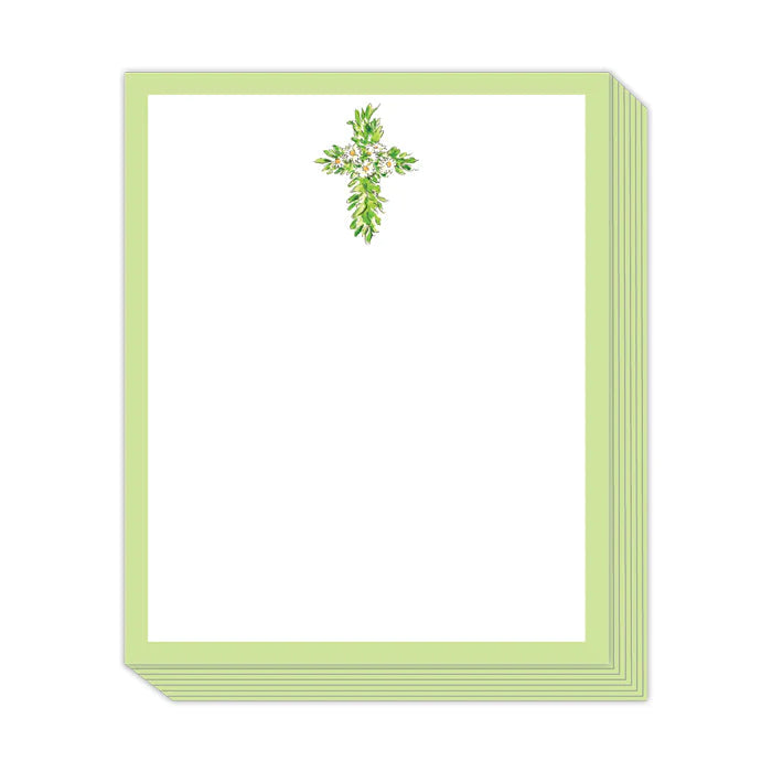 Greenery Cross with White Daisies Short Stack Notepad
