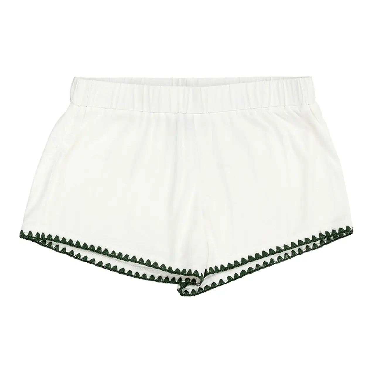 Short Bamboo Pj Set - White + Forest Green Whip Stitch