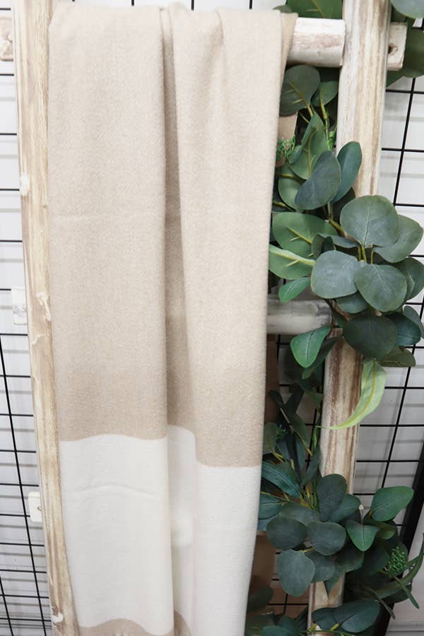 Two Tone Plaid Cashmere Scarf With Tassel