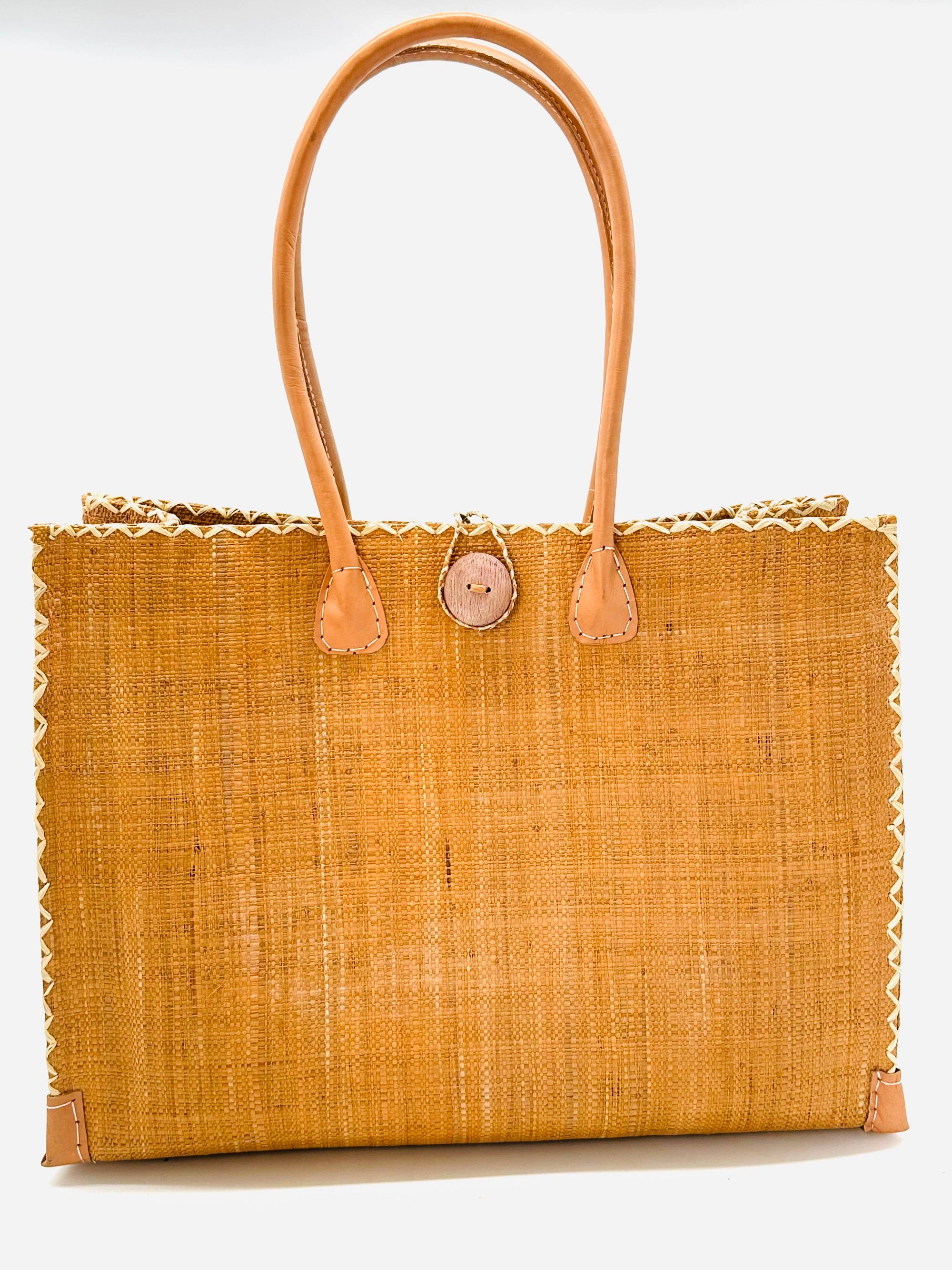 Zafran Solid Straw Beach Bag with Plastic Liner - 2 Sizes