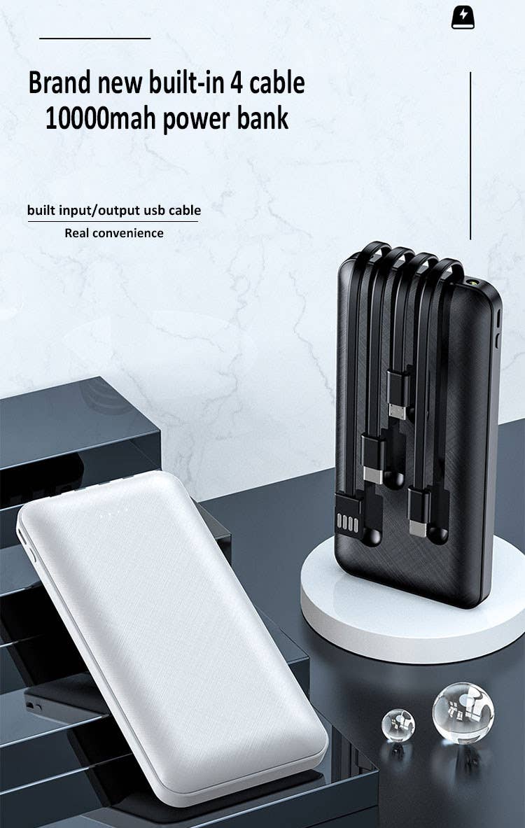 10,000 mAh Powerbanks with 3-in-1 Charging Cables
