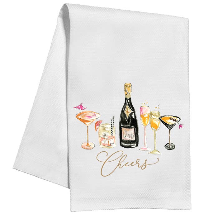 Cheers  Champagne Bottle with Glasses Kitchen Towel