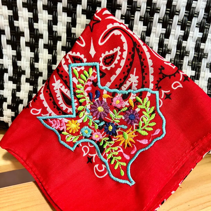 Texas Floral Embroidered Bandana