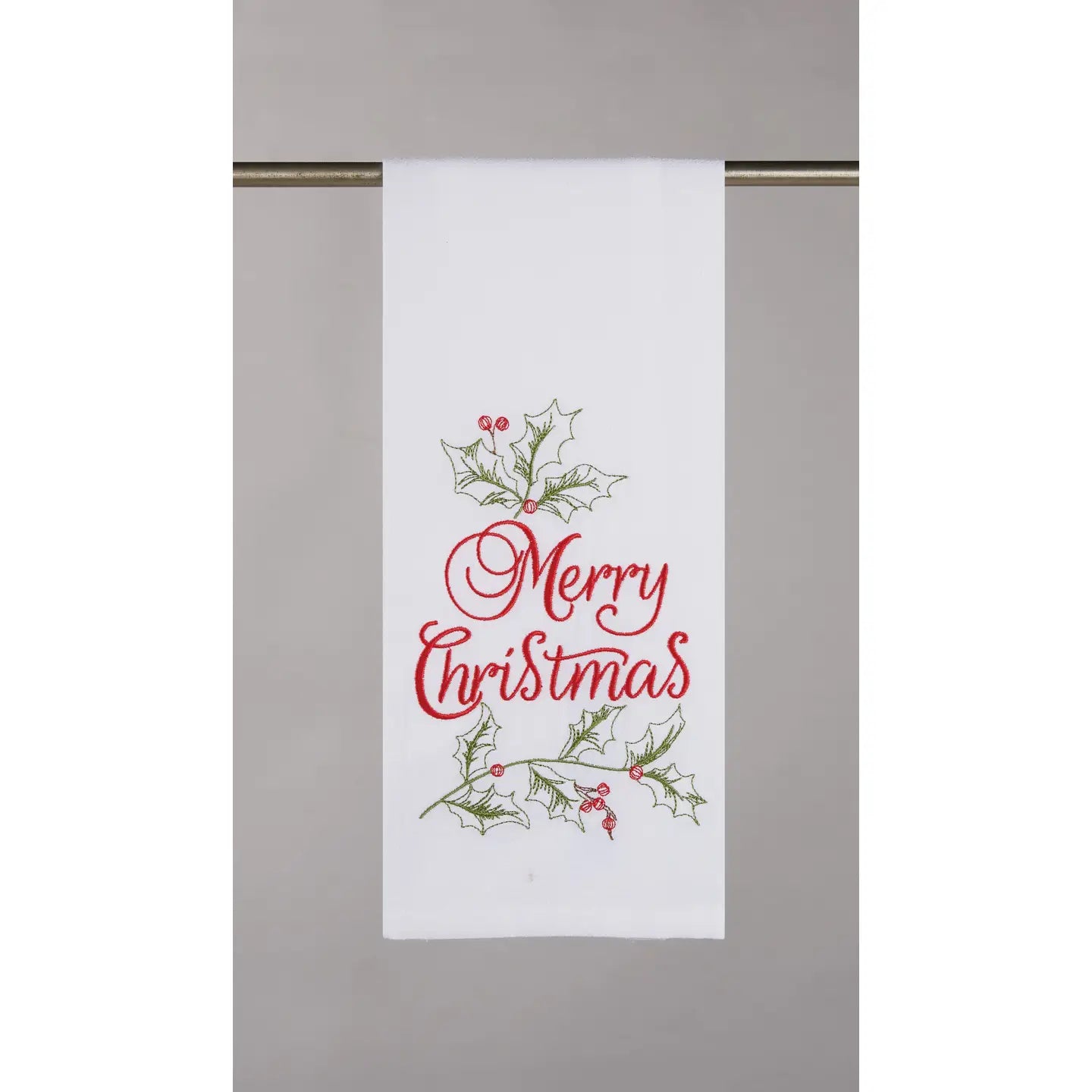 Merry Christmas White Embroidered Kitchen Towel