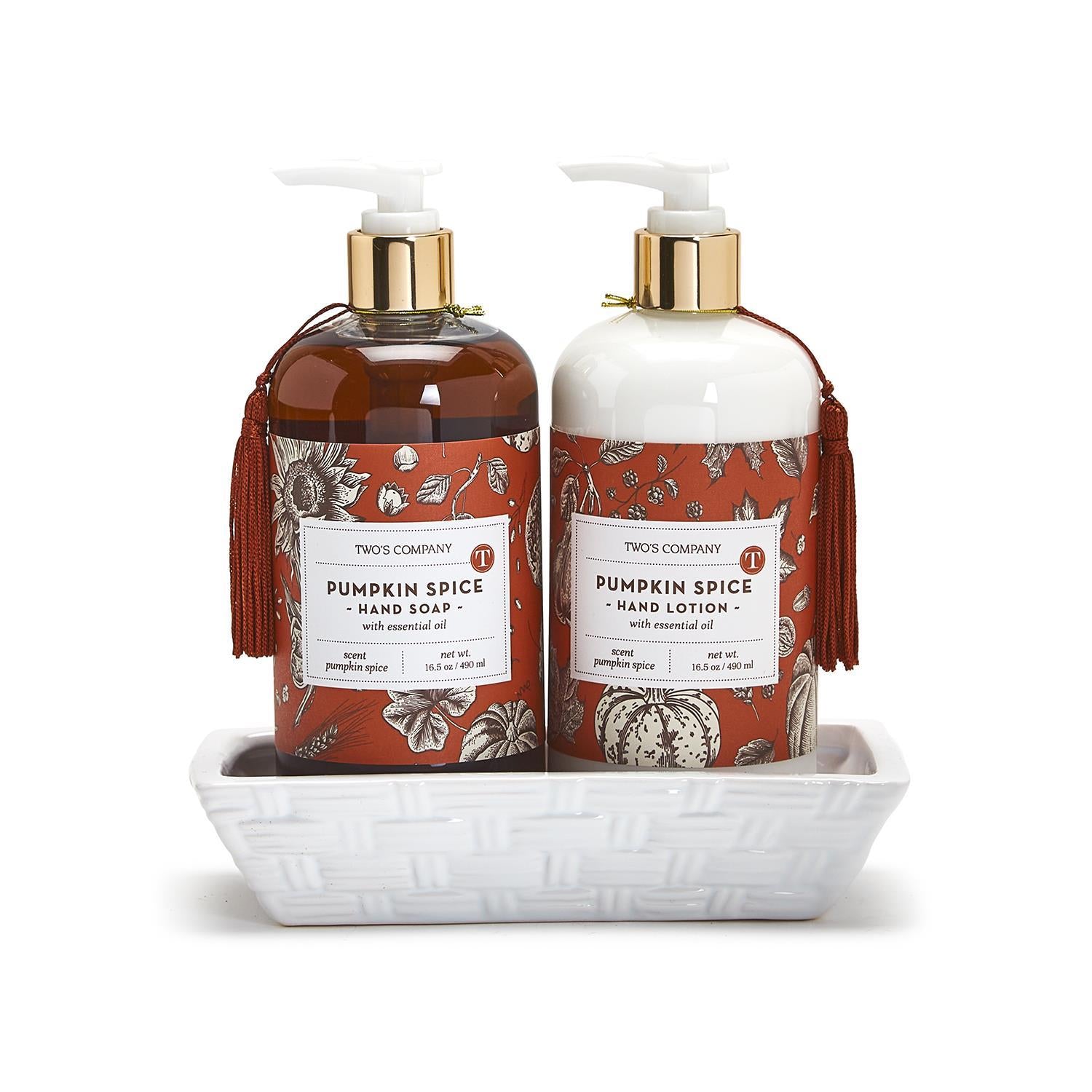 Autumn Air Pumpkin Spice Scented Soap & Lotion Set with Ceramic Tray