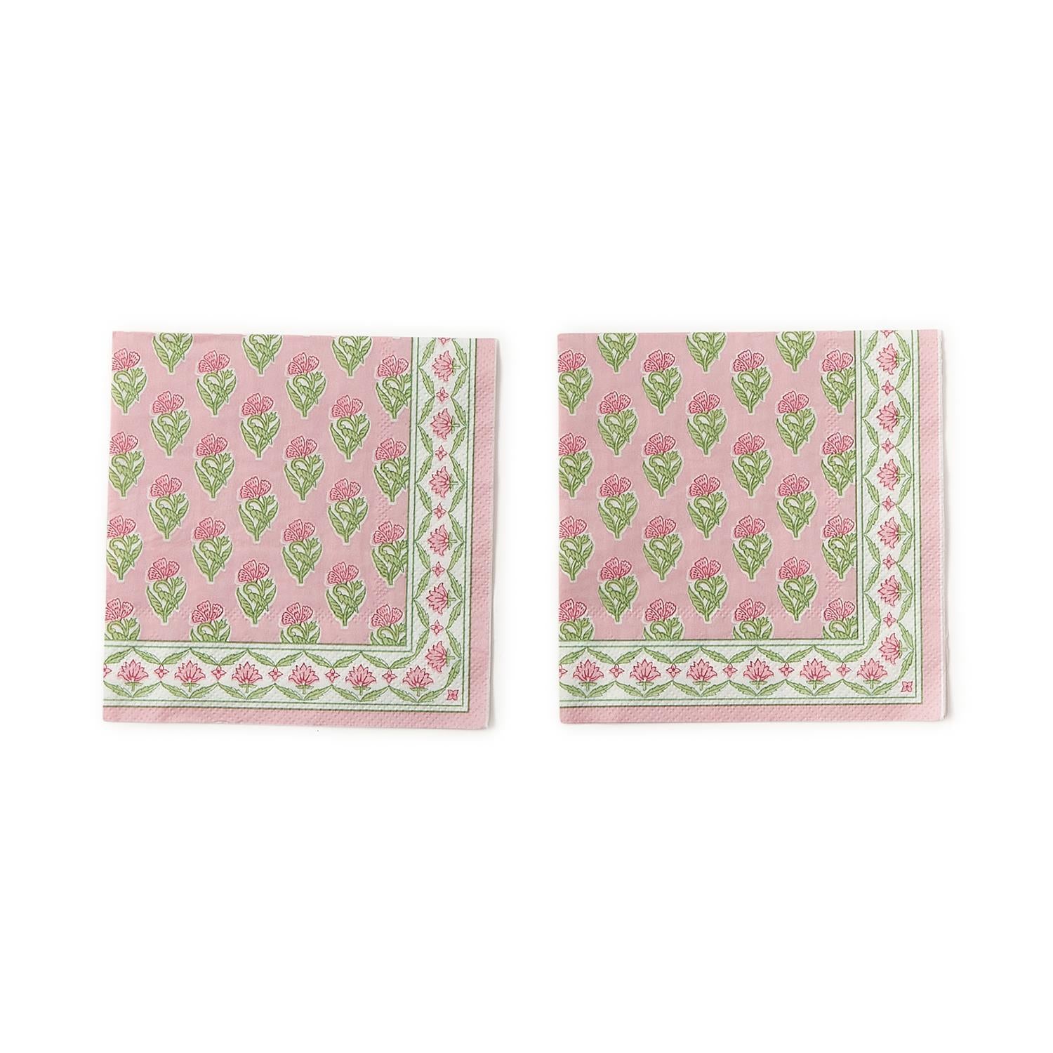 Floral Block Print 3-Ply Paper Cocktail Napkin