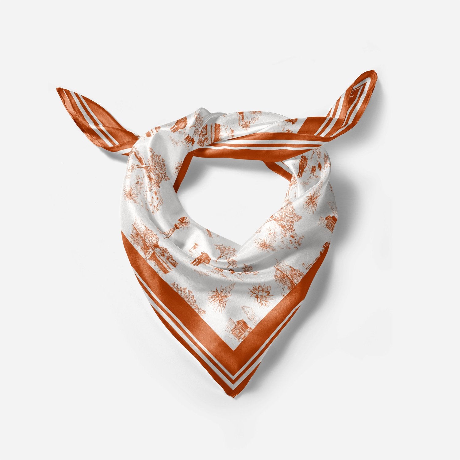 Westbound Toile Silk Scarf - Burnt Orange