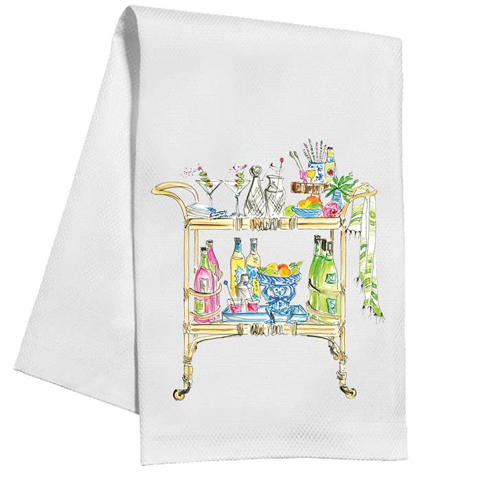 Handpainted Bar Cart Garden Kitchen Towel