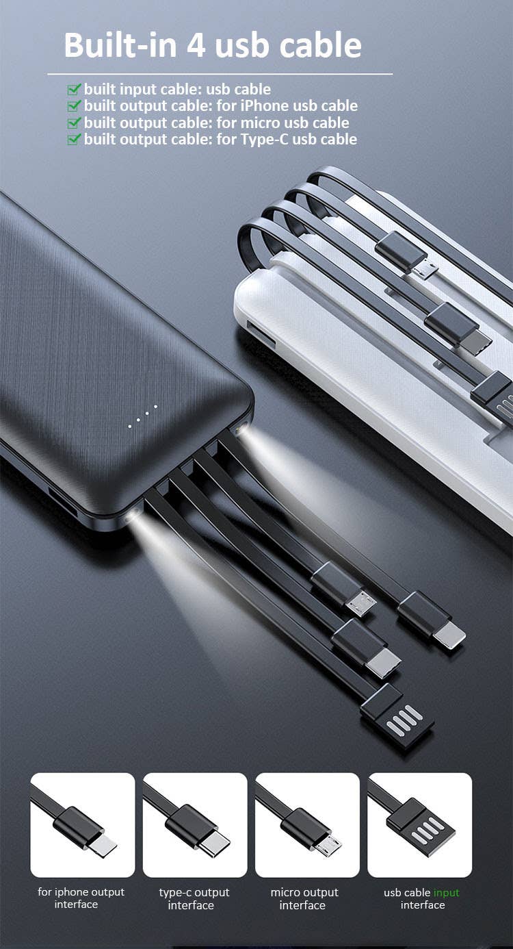 10,000 mAh Powerbanks with 3-in-1 Charging Cables