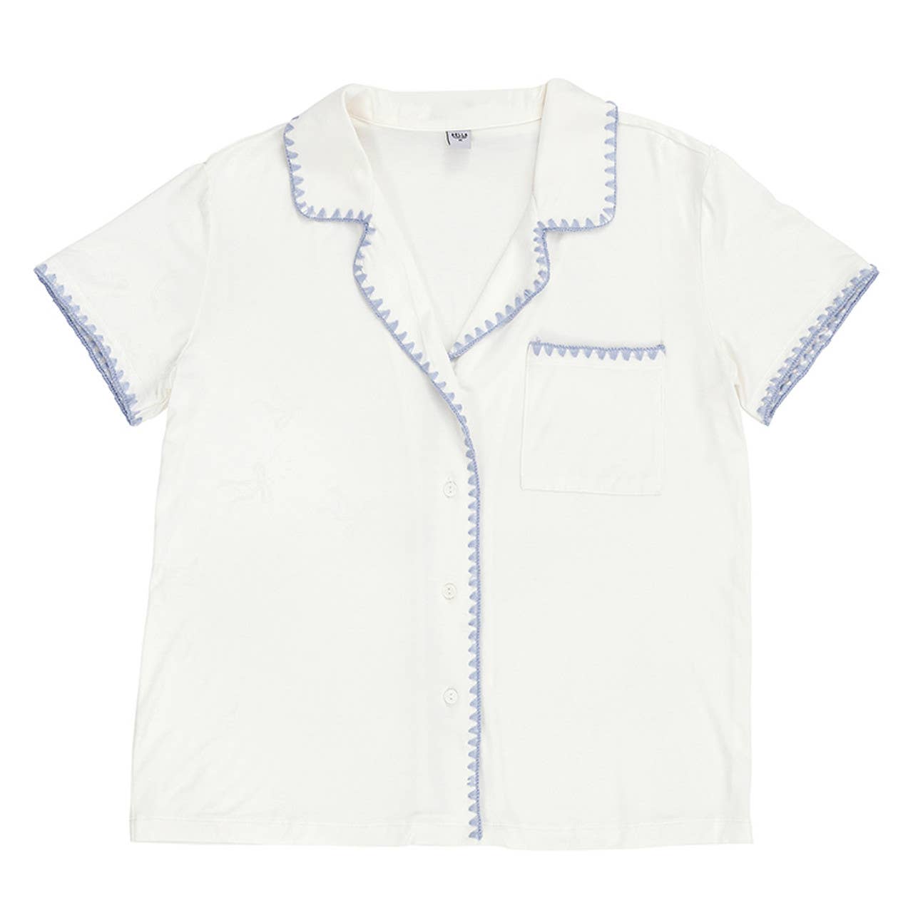 Short Bamboo PJ Set - White + Spa Blue Whip Stitch