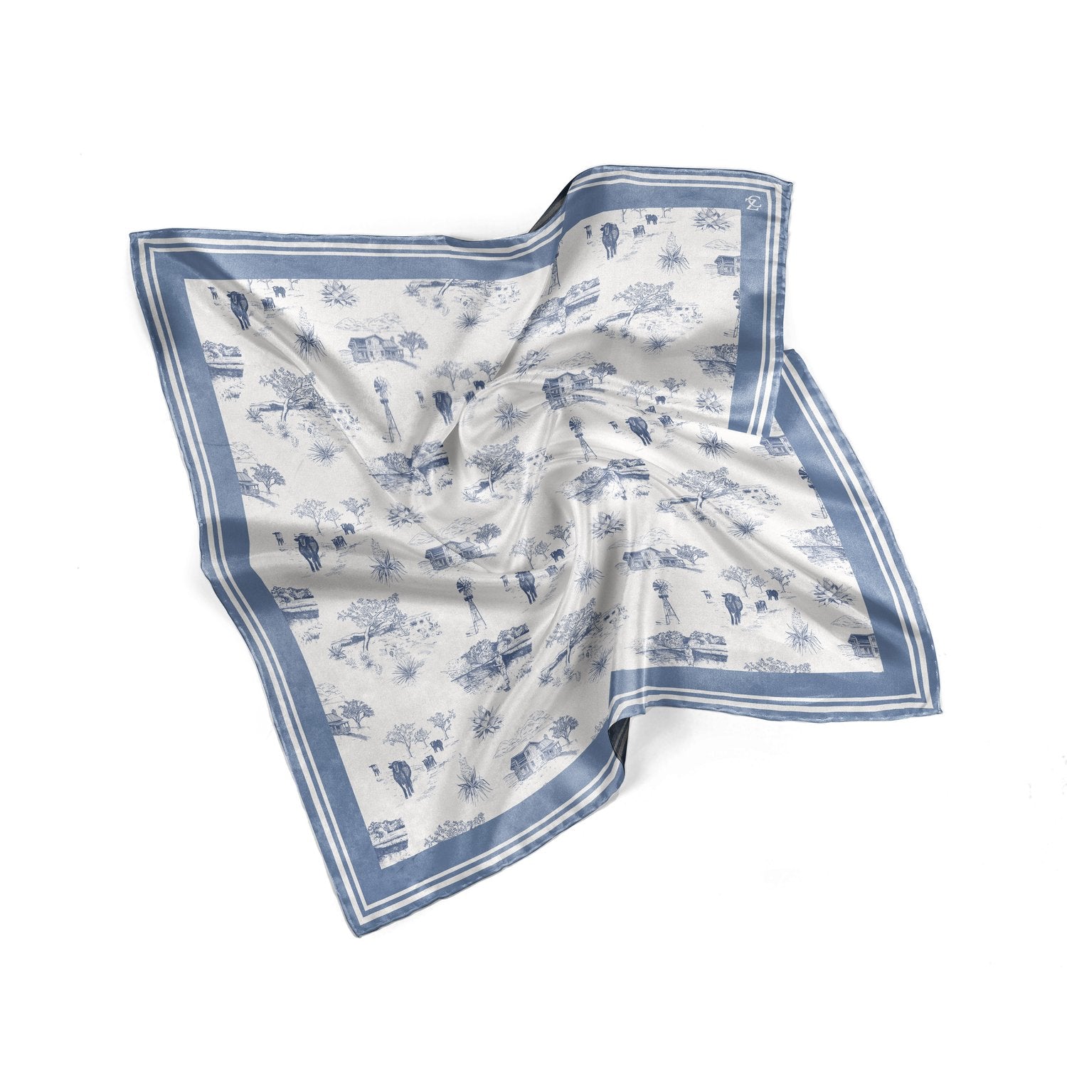 Westbound Toile Silk Scarf - Light Blue