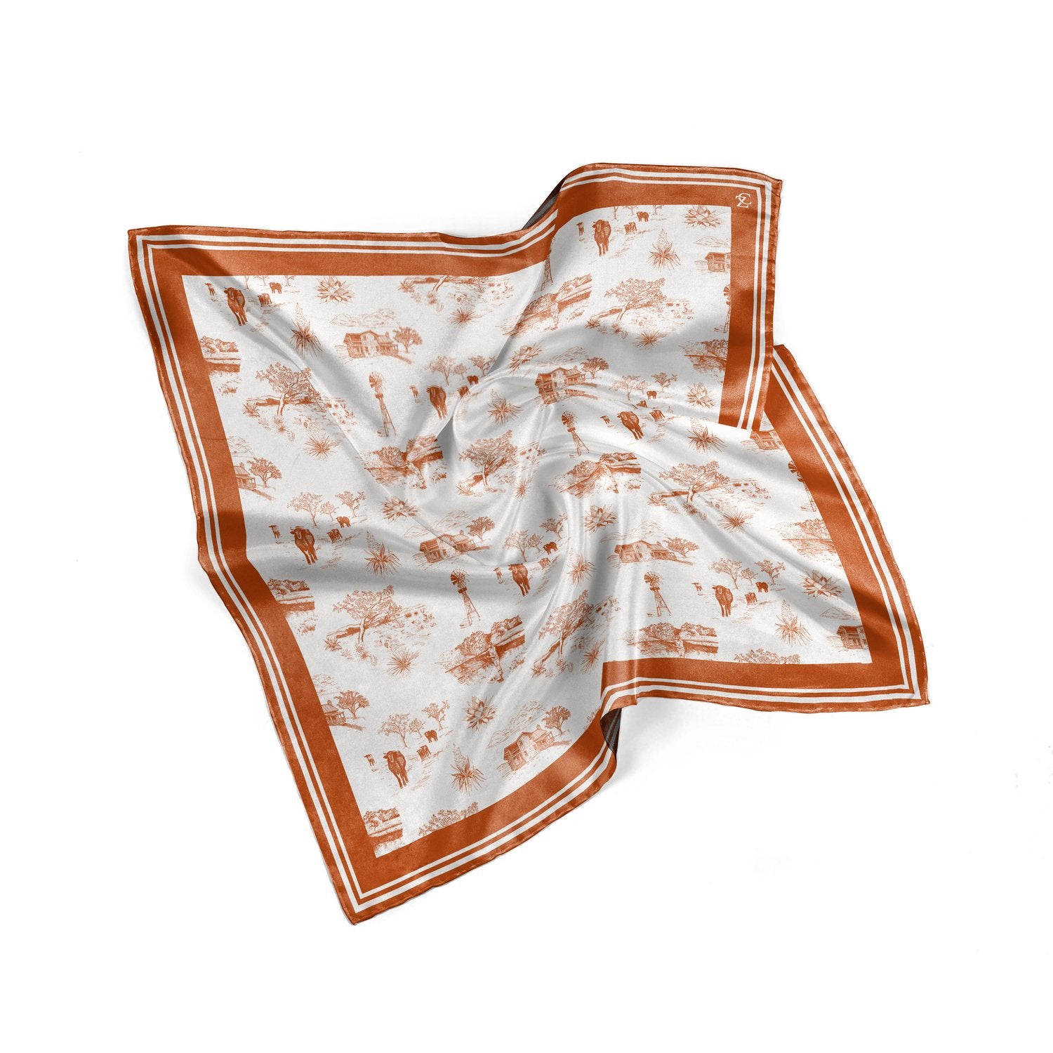 Westbound Toile Silk Scarf - Burnt Orange