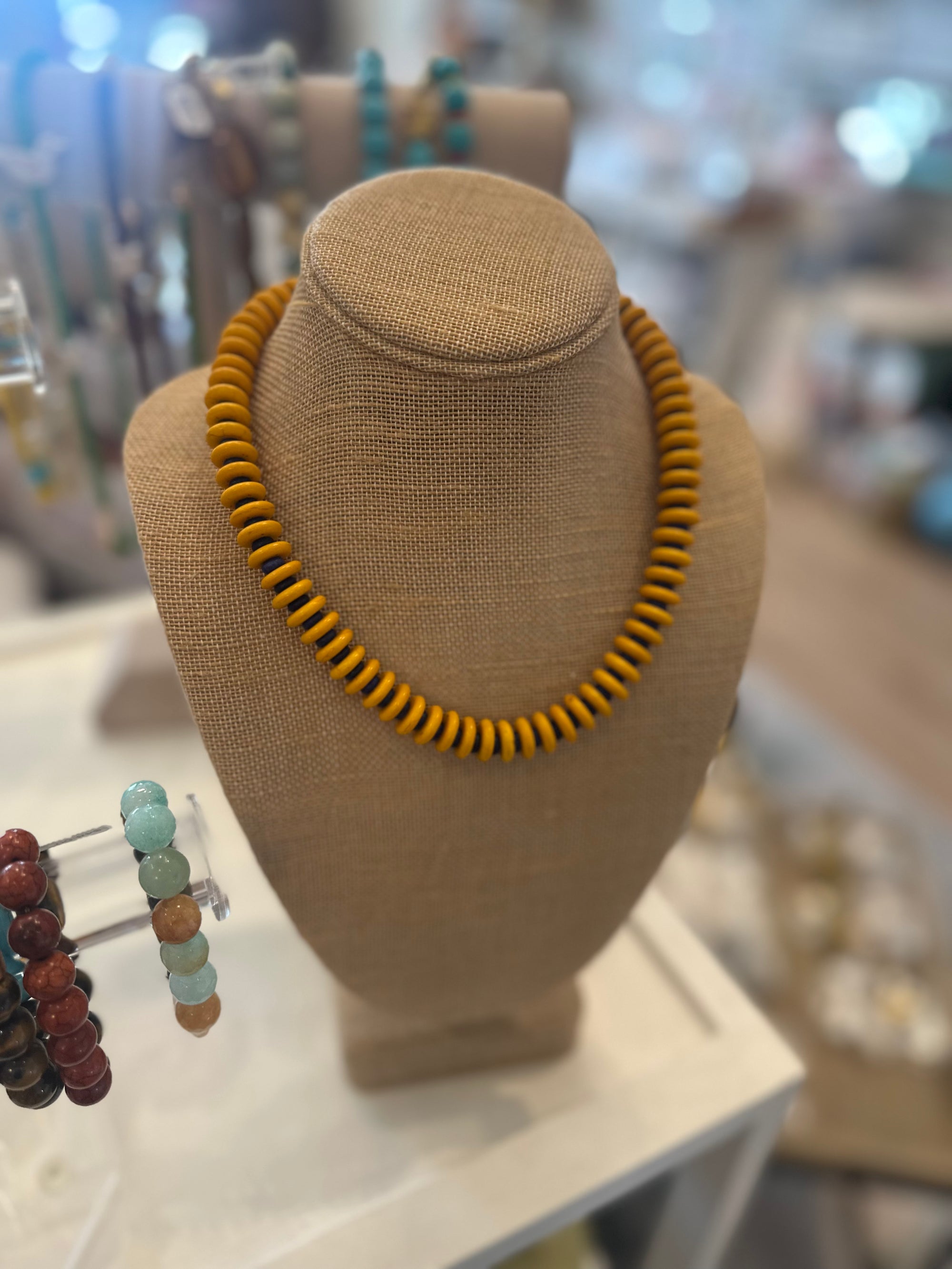 Yellow Disk Beaded Necklace