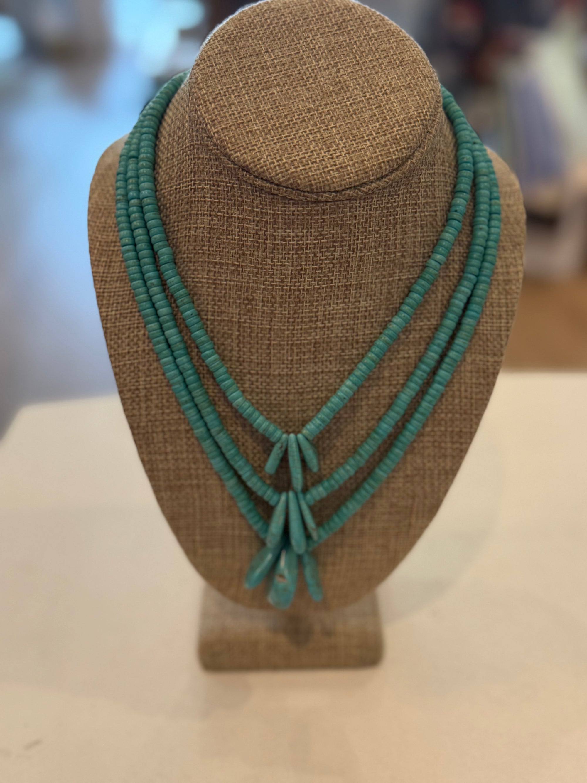 Triple Turquoise Beaded Necklace
