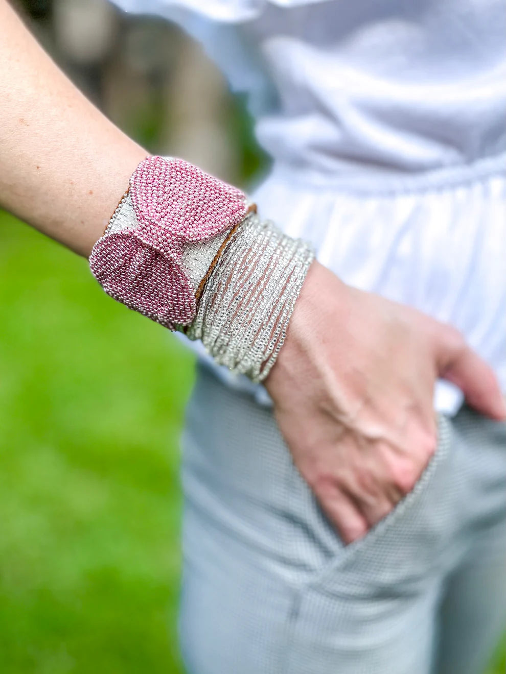 Large Pink Bow on Crystal Cuff