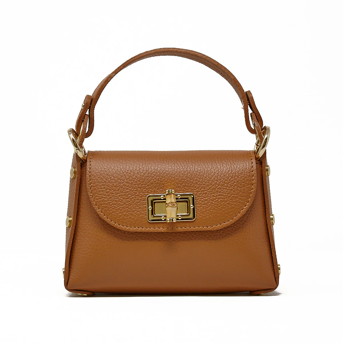 Leather Handbag with Bamboo Toggle, Assorted Colors