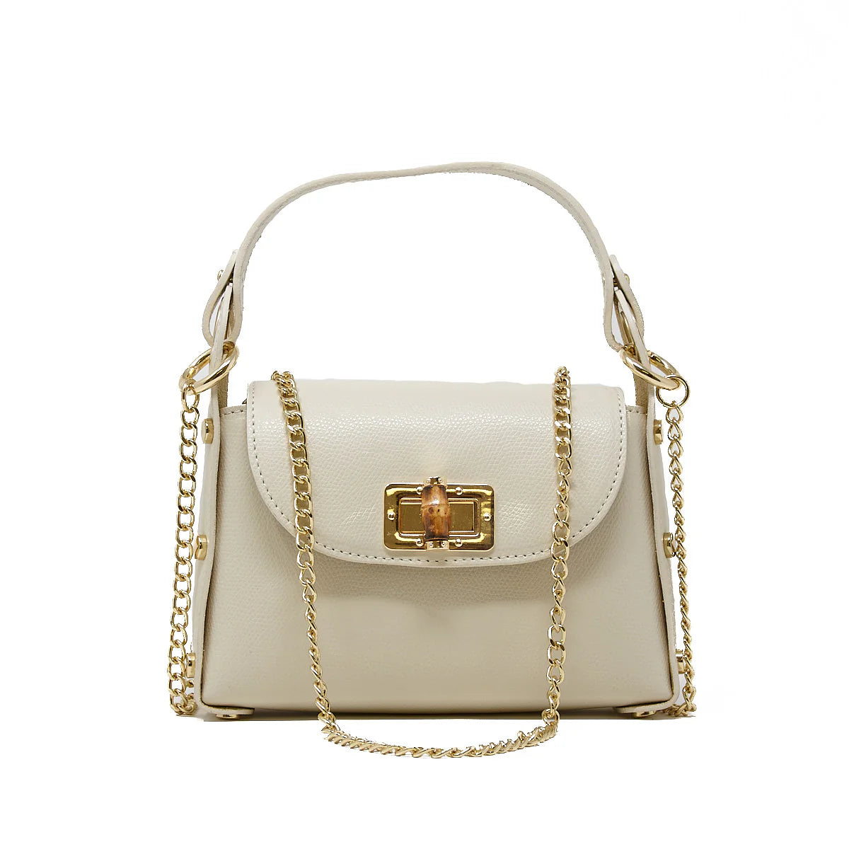 Leather Handbag with Bamboo Toggle, Assorted Colors