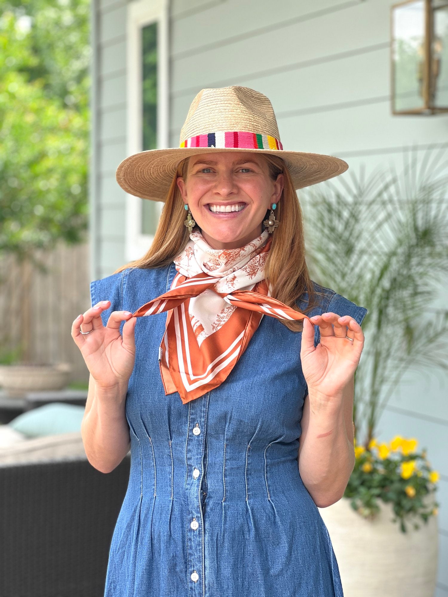 Westbound Toile Silk Scarf - Burnt Orange