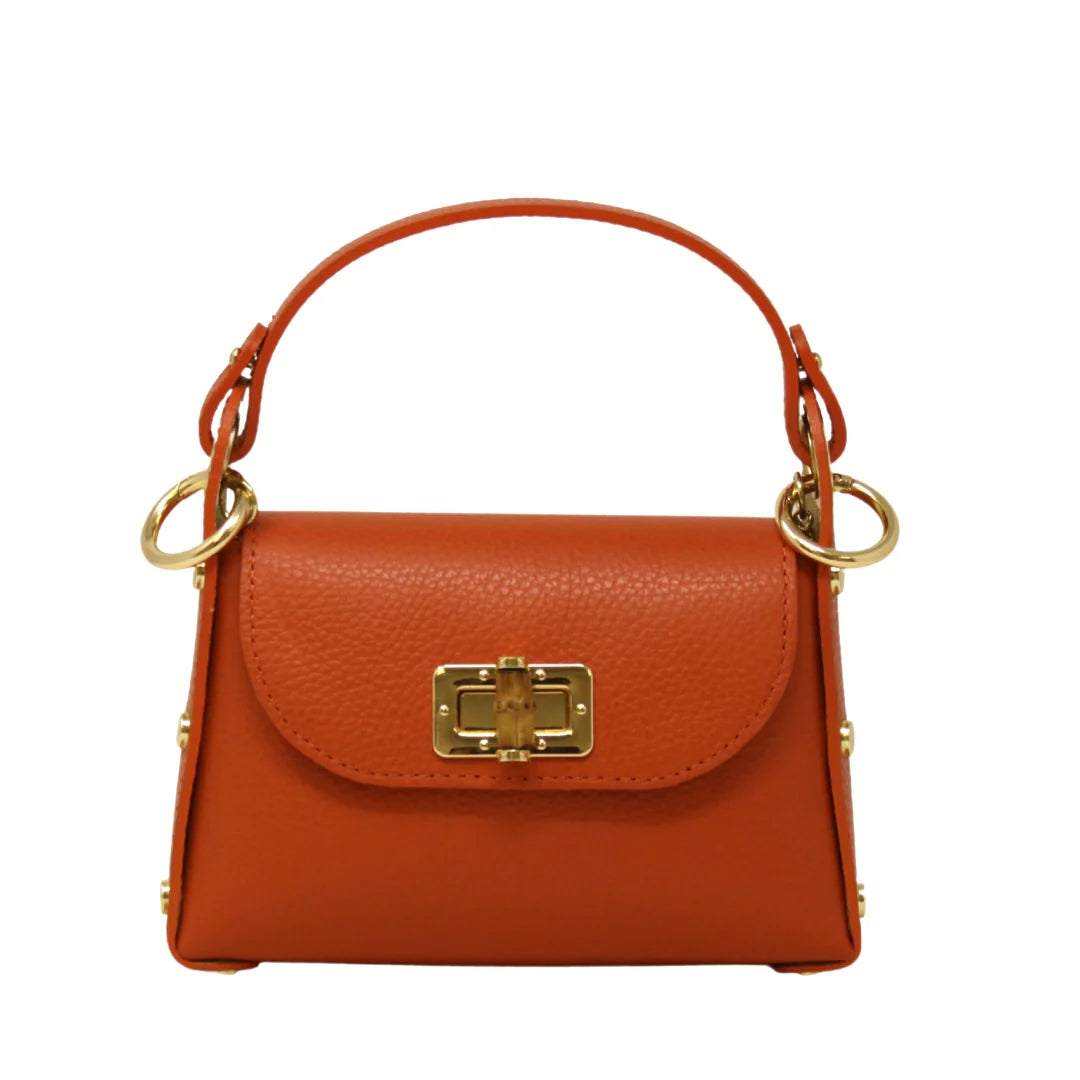 Leather Handbag with Bamboo Toggle, Assorted Colors