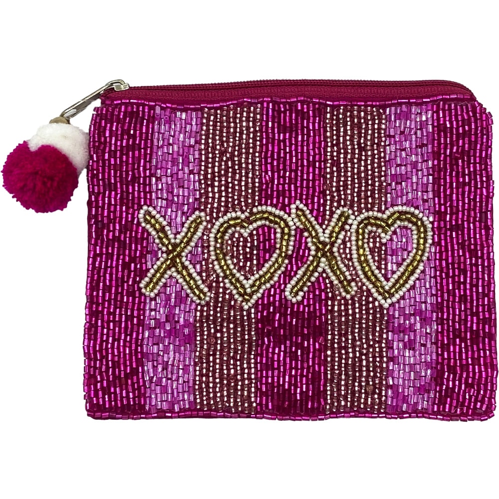 Striped XOXO Coin Pouch