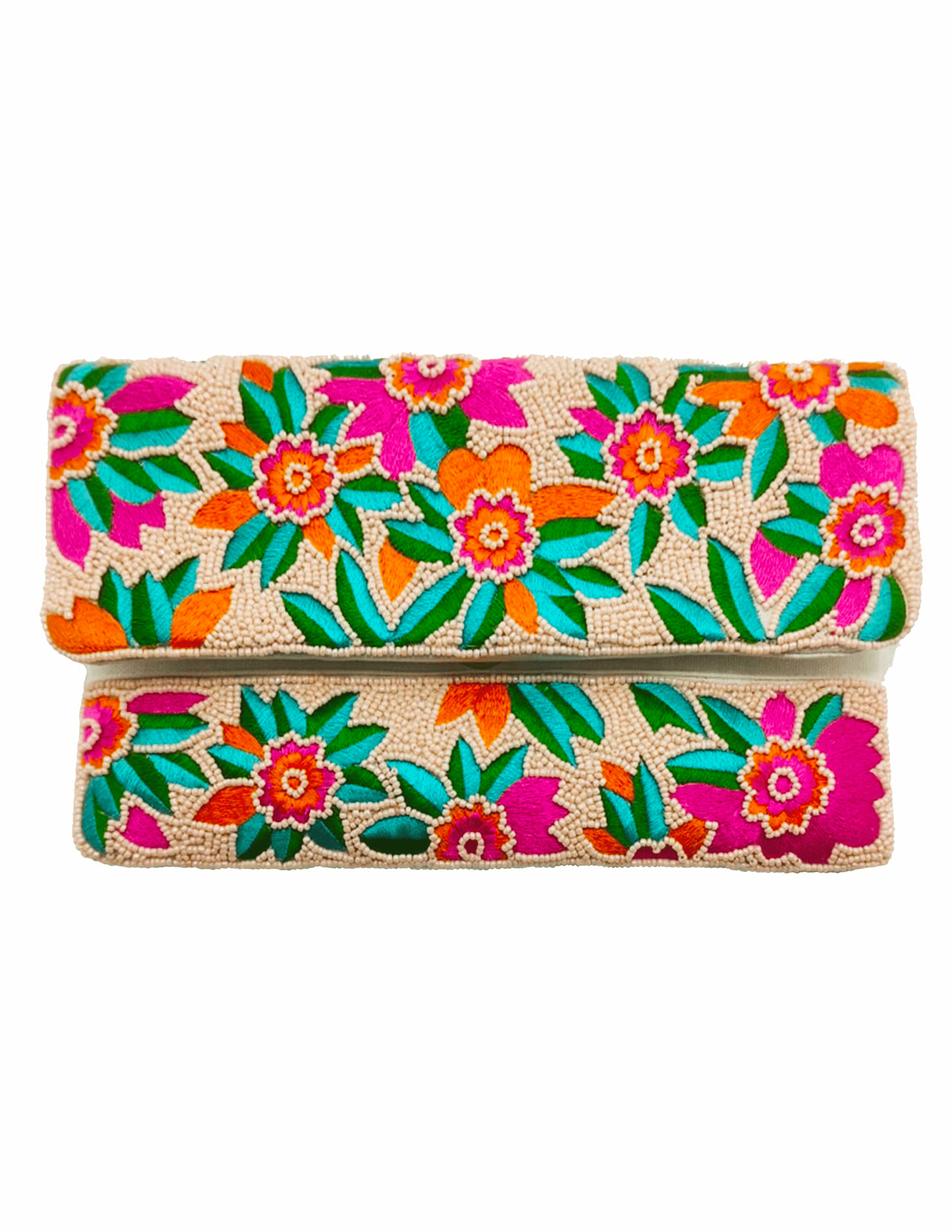 Embroidered Flowers Beaded Clutch