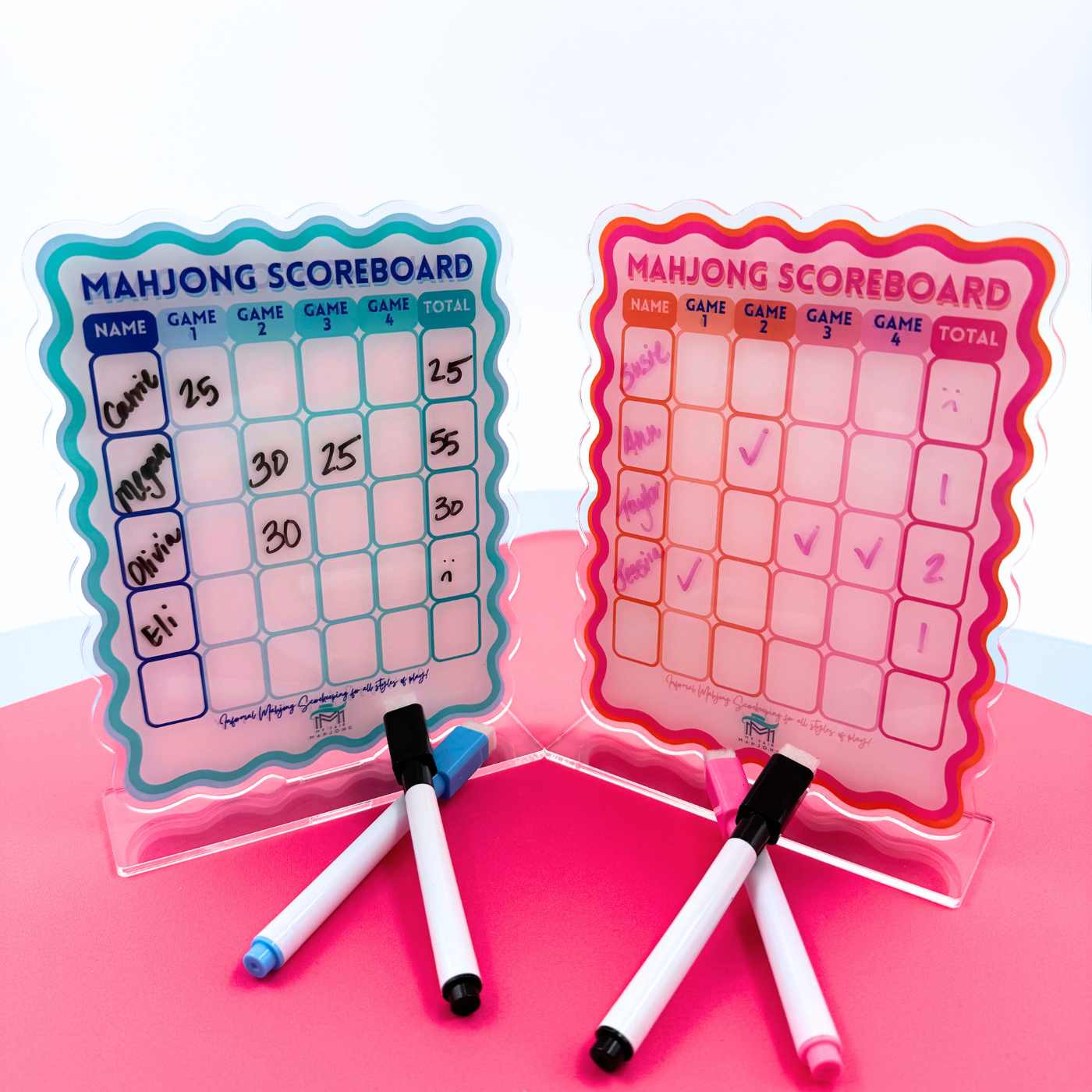 Mahjong Scoreboard | Scalloped Dry Erase Board with Stand & Markers