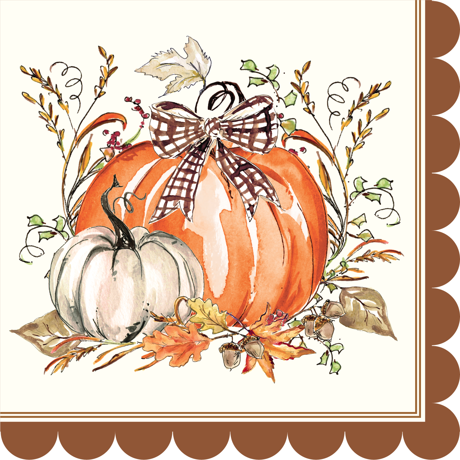 Turkey & Gourds by Rosanne Beck Cocktail Napkin 5"