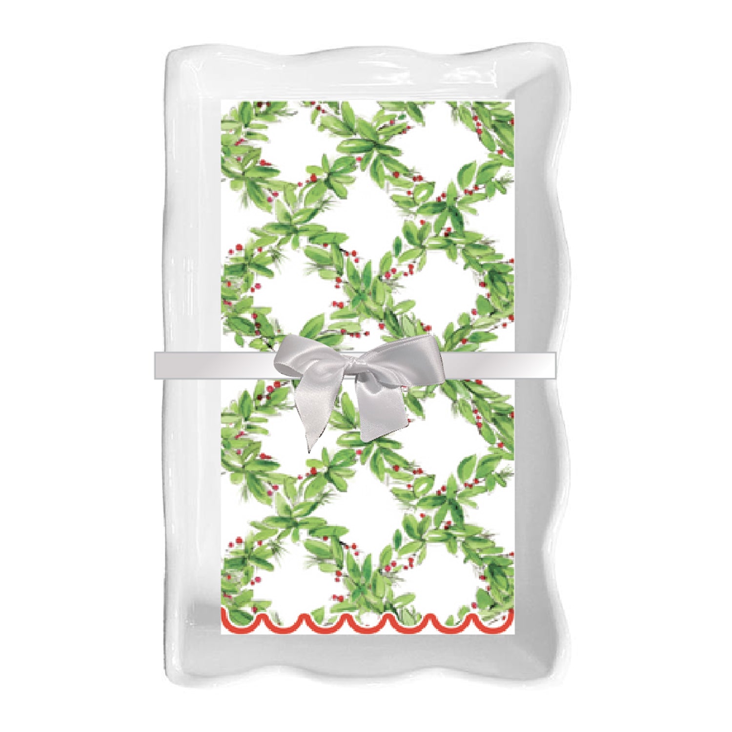 Ceramic Wave Napkin Tray Guest Towel - Holly Berry