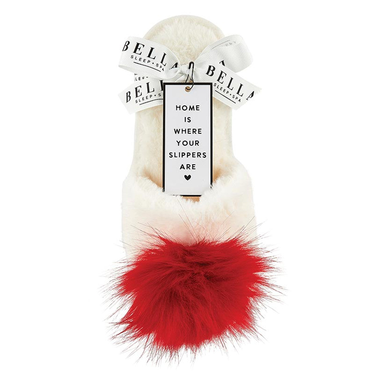 Plush Slippers - Ivory/Red