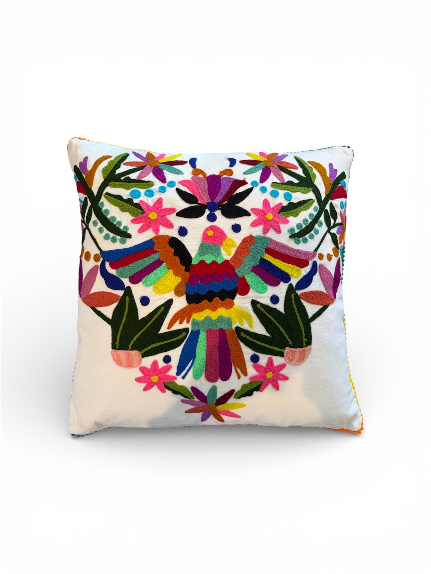 Otomi Hand Embroidered Bird Pillow
