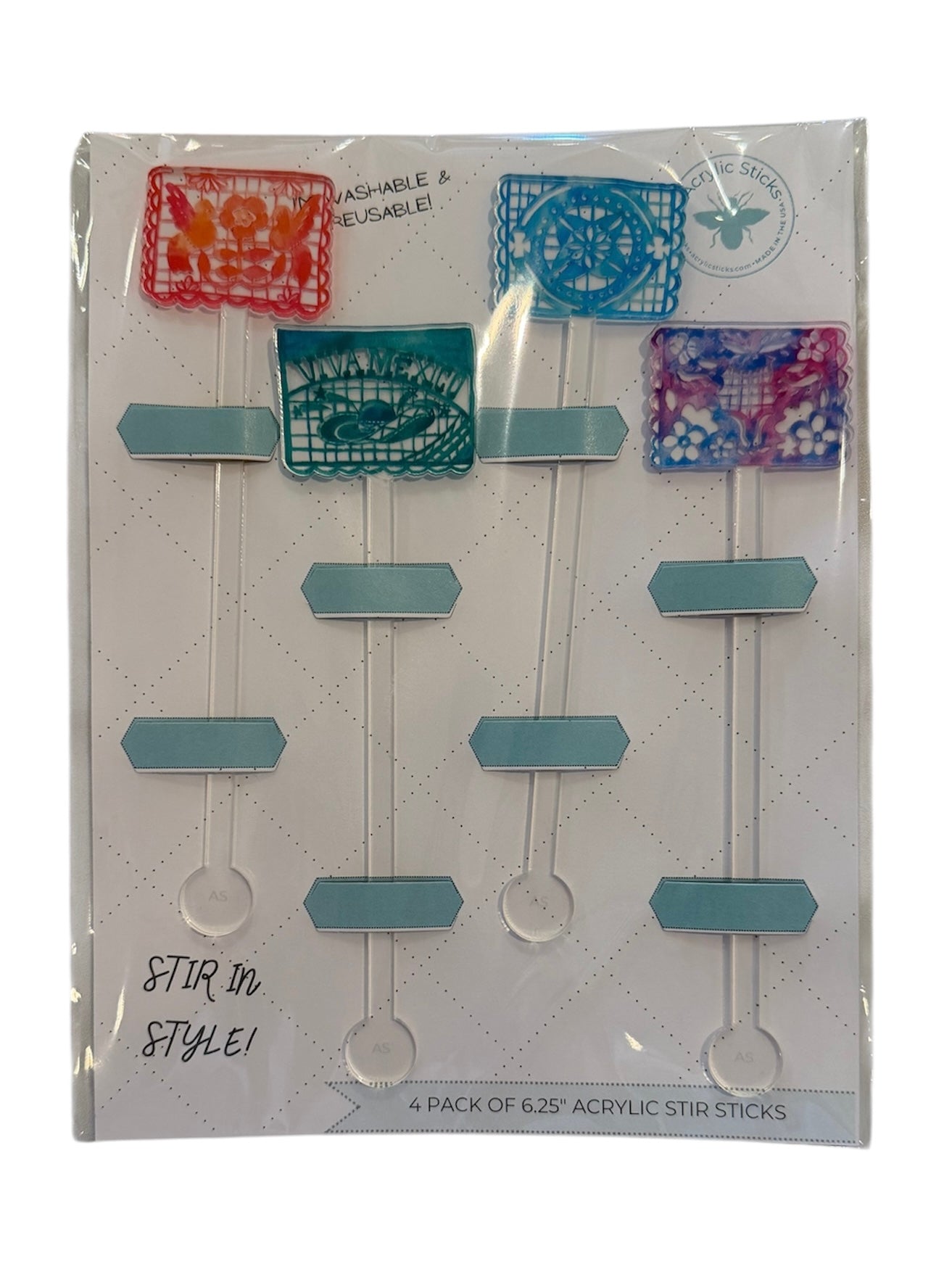 PAPEL PICADO MEXICAN PARTY FLAG ACRYLIC STIR STICKS COMBO