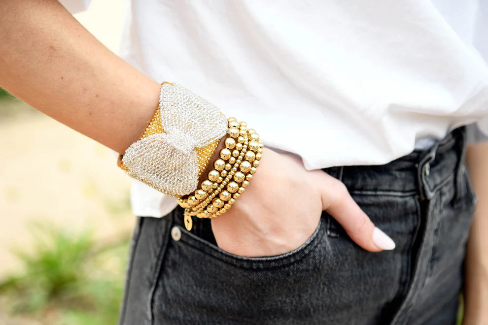 Large Crystal Bow on Gold Cuff