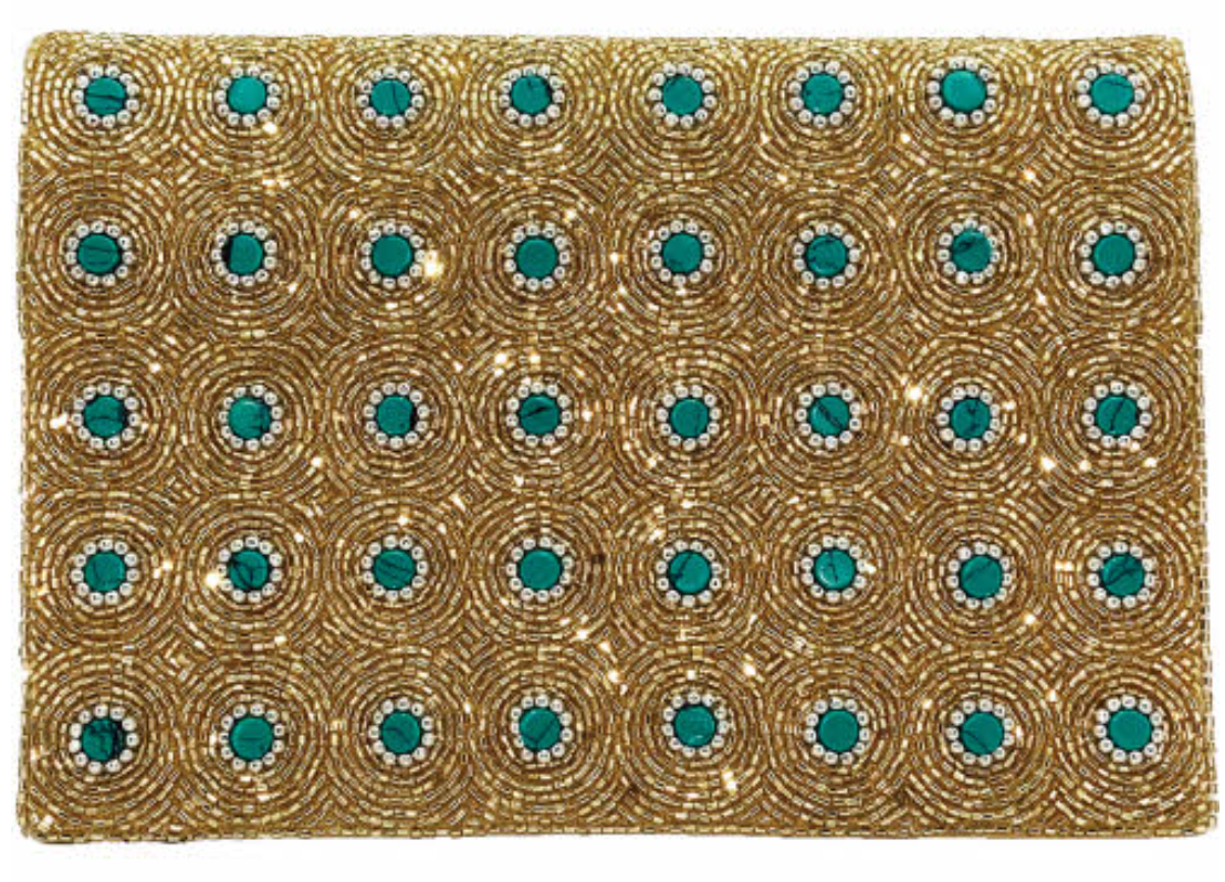 Gold Swirl with Turquoise Stones Clutch