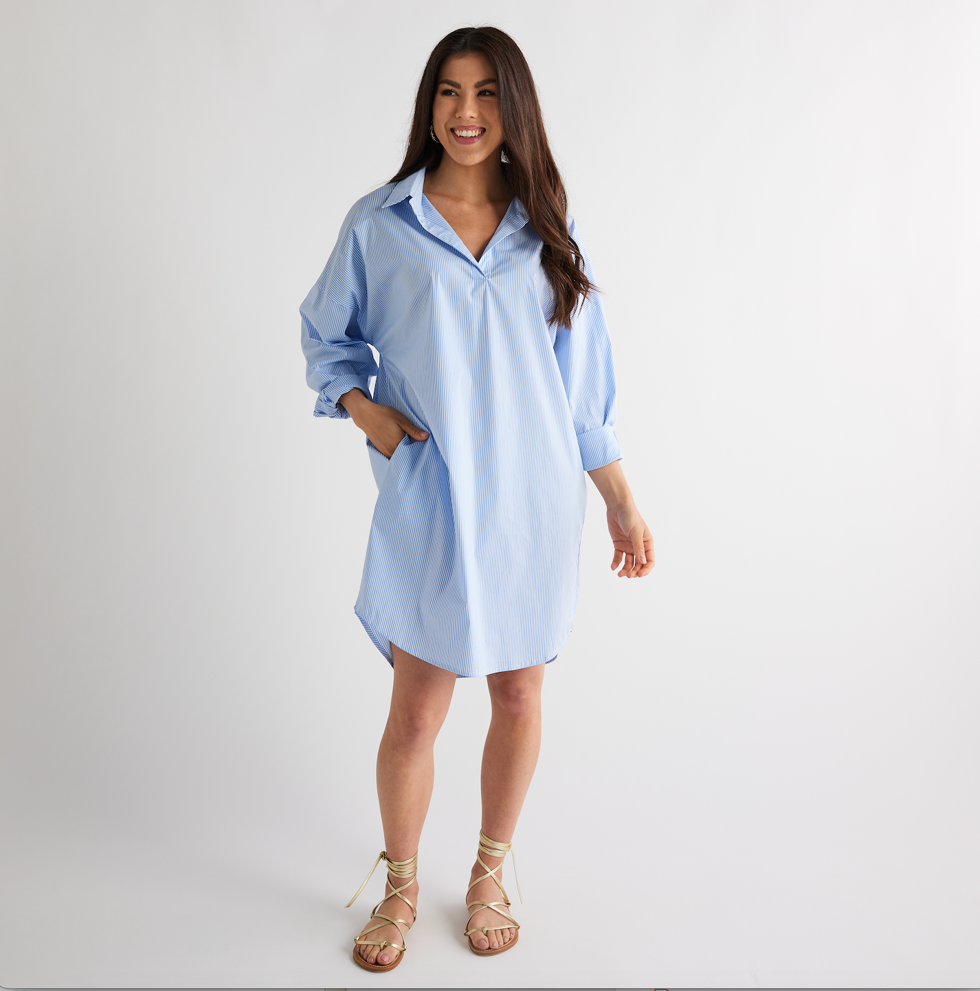 Preppy Dress Star Back Blue Stripe Preppy Dress Star Back Blue Stripe