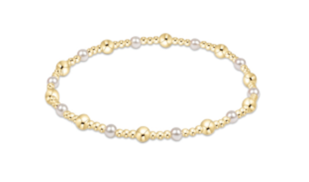 Classic Gold Sincerity Pattern 4mm Bead Bracelet - Pearl