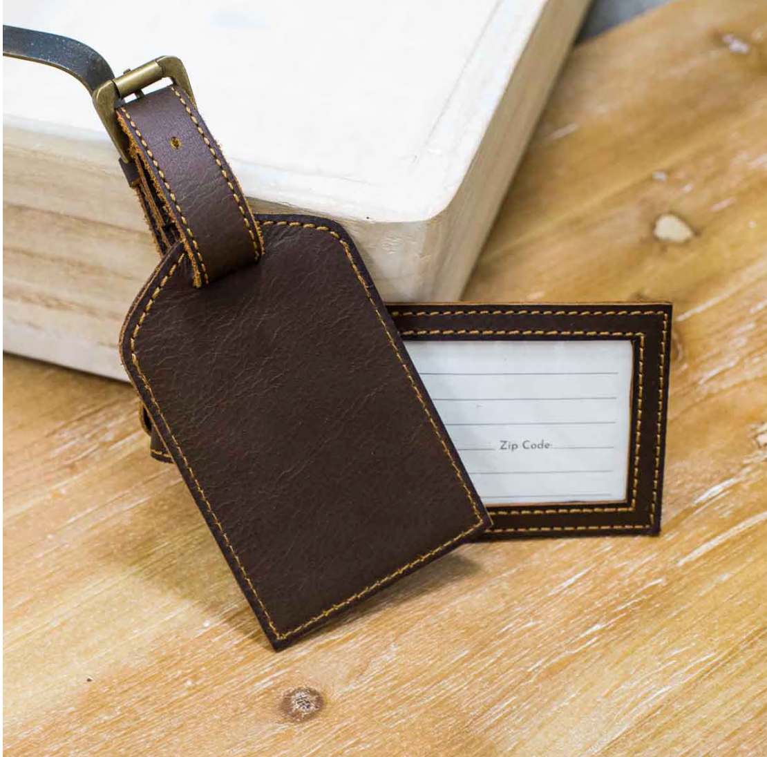 Leather Luggage Tag Dark Brown
