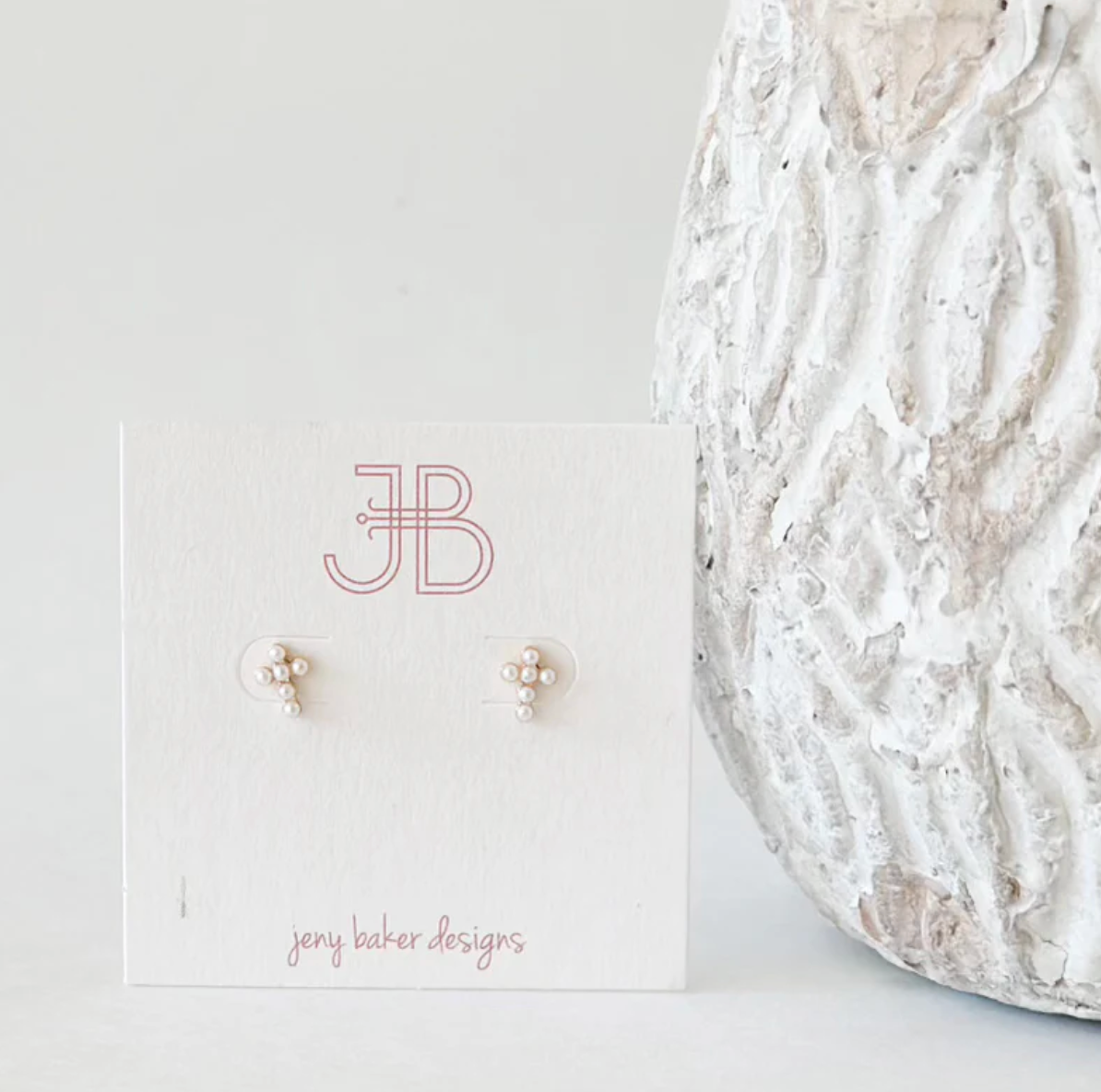 Teeny Tiny Cross Studs, Pearl