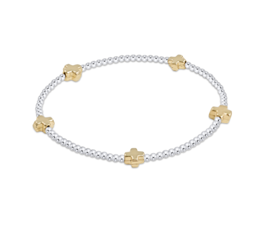 Signature Cross Small Sterling Mixed Metal Pattern 2mm Bead Bracelet - Gold