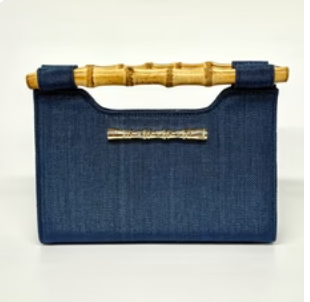 Mary Colored Clutch - Bamboo Natural Handle (Navy)
