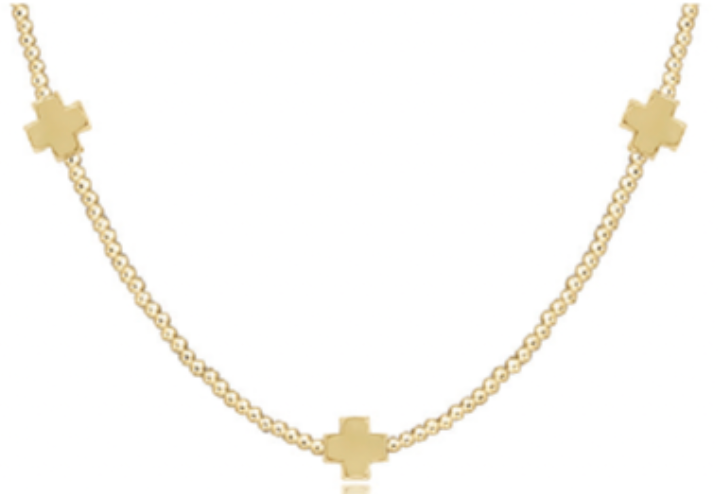 15" Choker Beaded - Signature Cross 2mm Gold