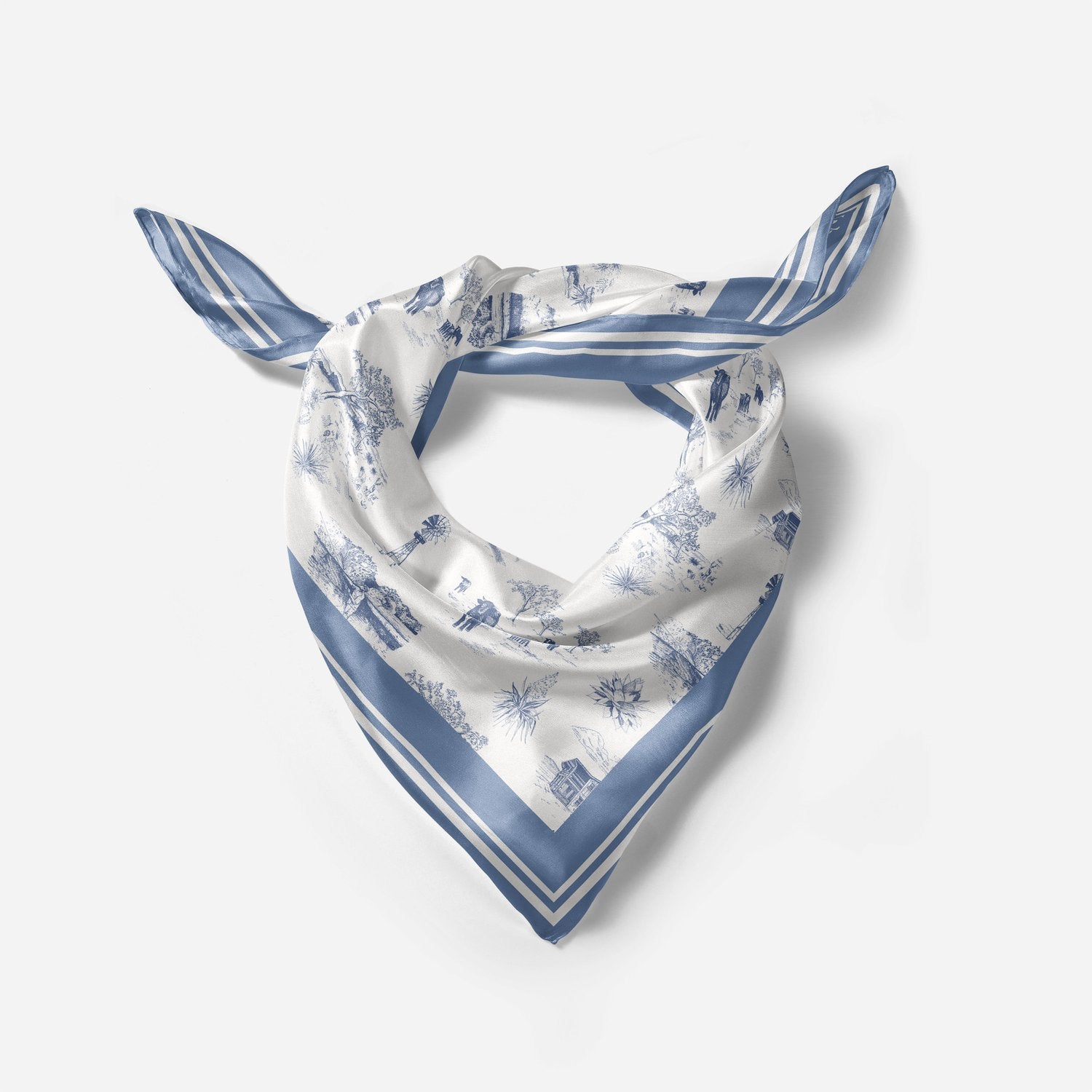 Westbound Toile Silk Scarf - Light Blue