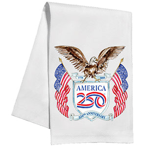 America 250 Logo with Bald Eagle and Flags Kitchen Towel