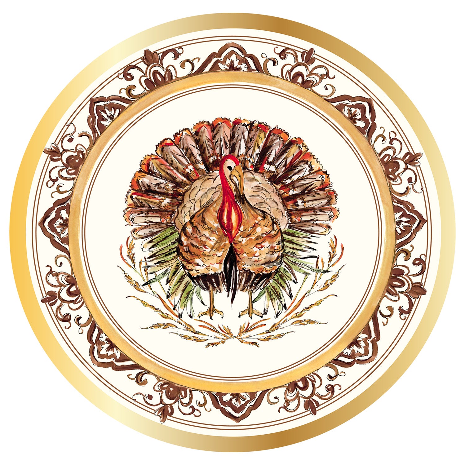 Turkey & Gourds by Rosanne Beck Wavy Dinner Plate