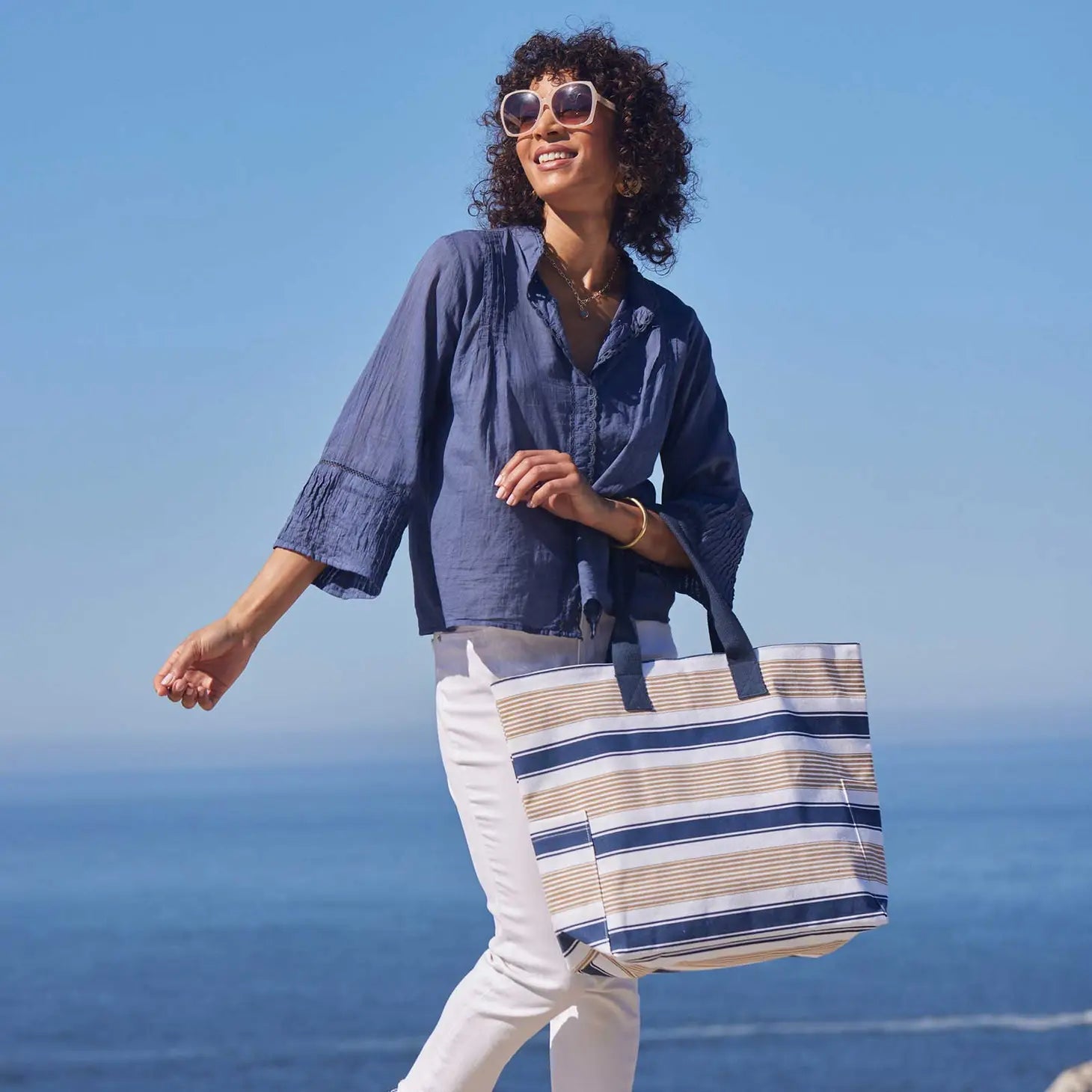 Classic Neutral Stripe Carryall Tote Bag Memory Lane Monograms