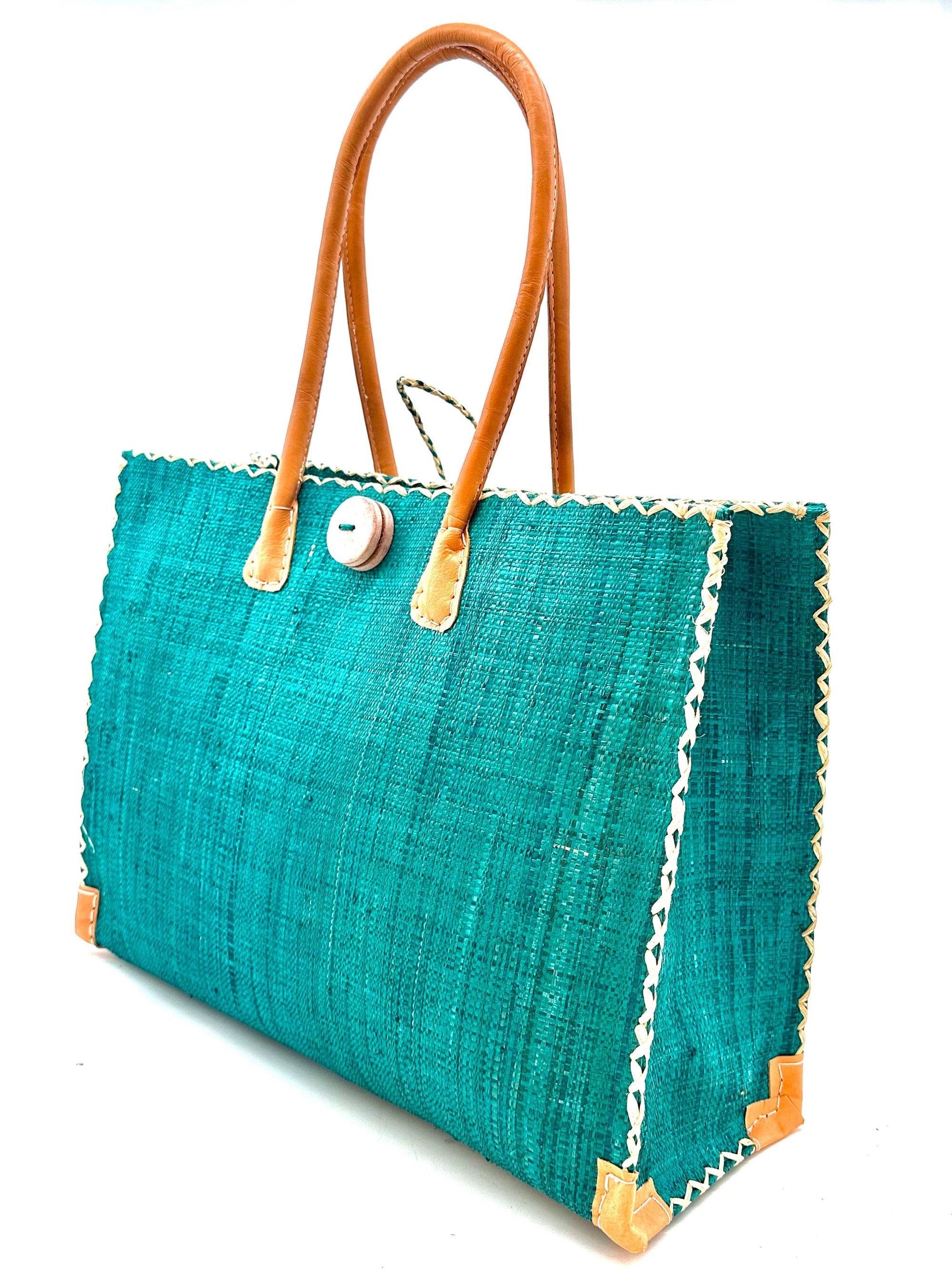 Zafran Solid Straw Beach Bag with Plastic Liner - 2 Sizes