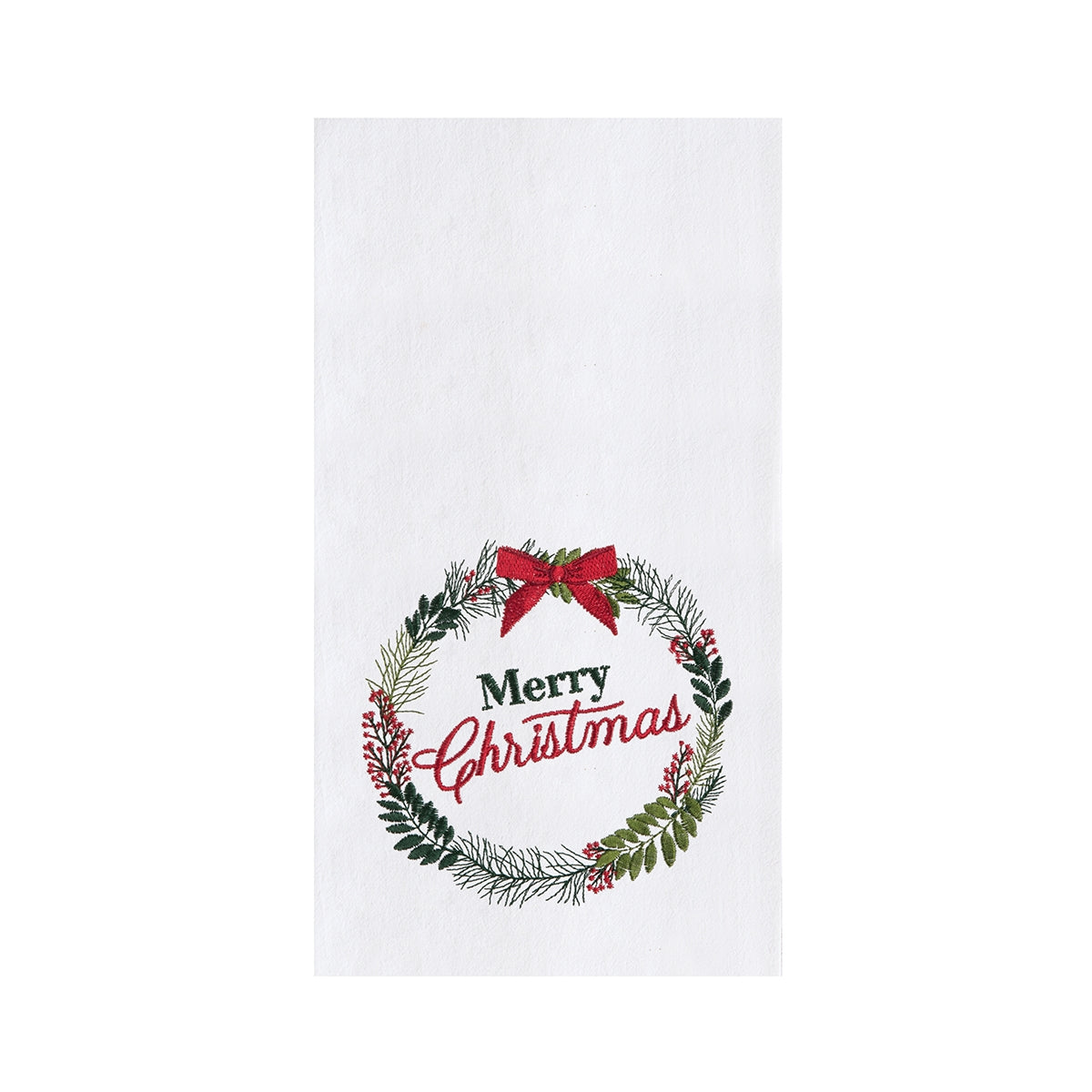 Merry Christmas Berry Wreath Flour Sack Kitchen Towel