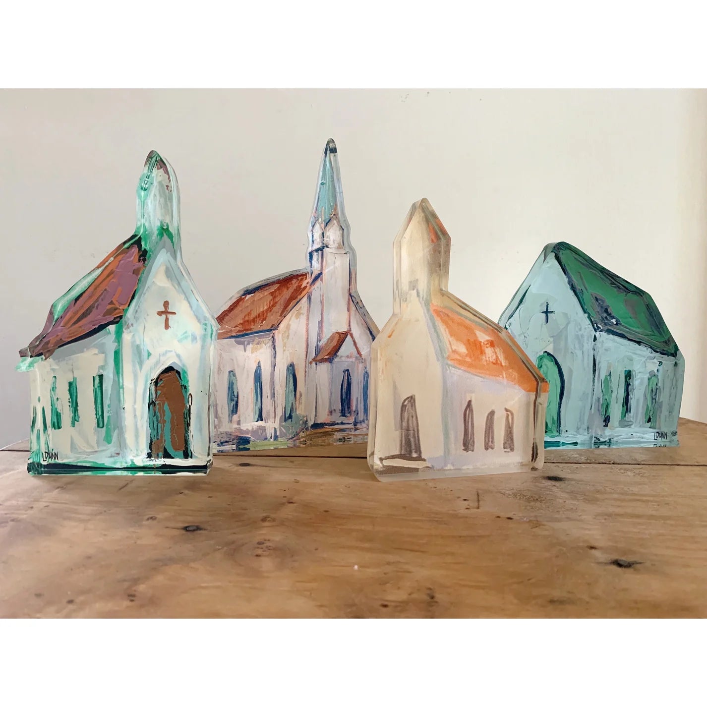 BITTY CHURCH WITH RED ROOF ACRYLIC BLOCK