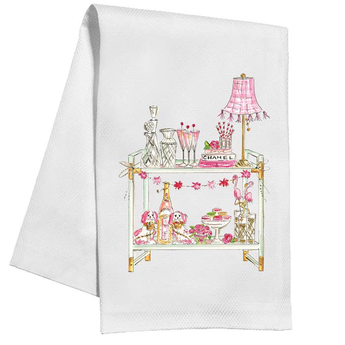 Pink Bar Cart Kitchen Towel